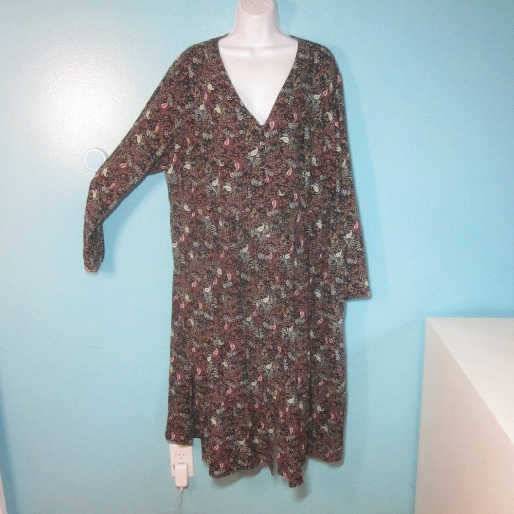 J. Jill Womans Size 2X  Long Sleeve Floral Midi Dress  50" Bust 48" Tall